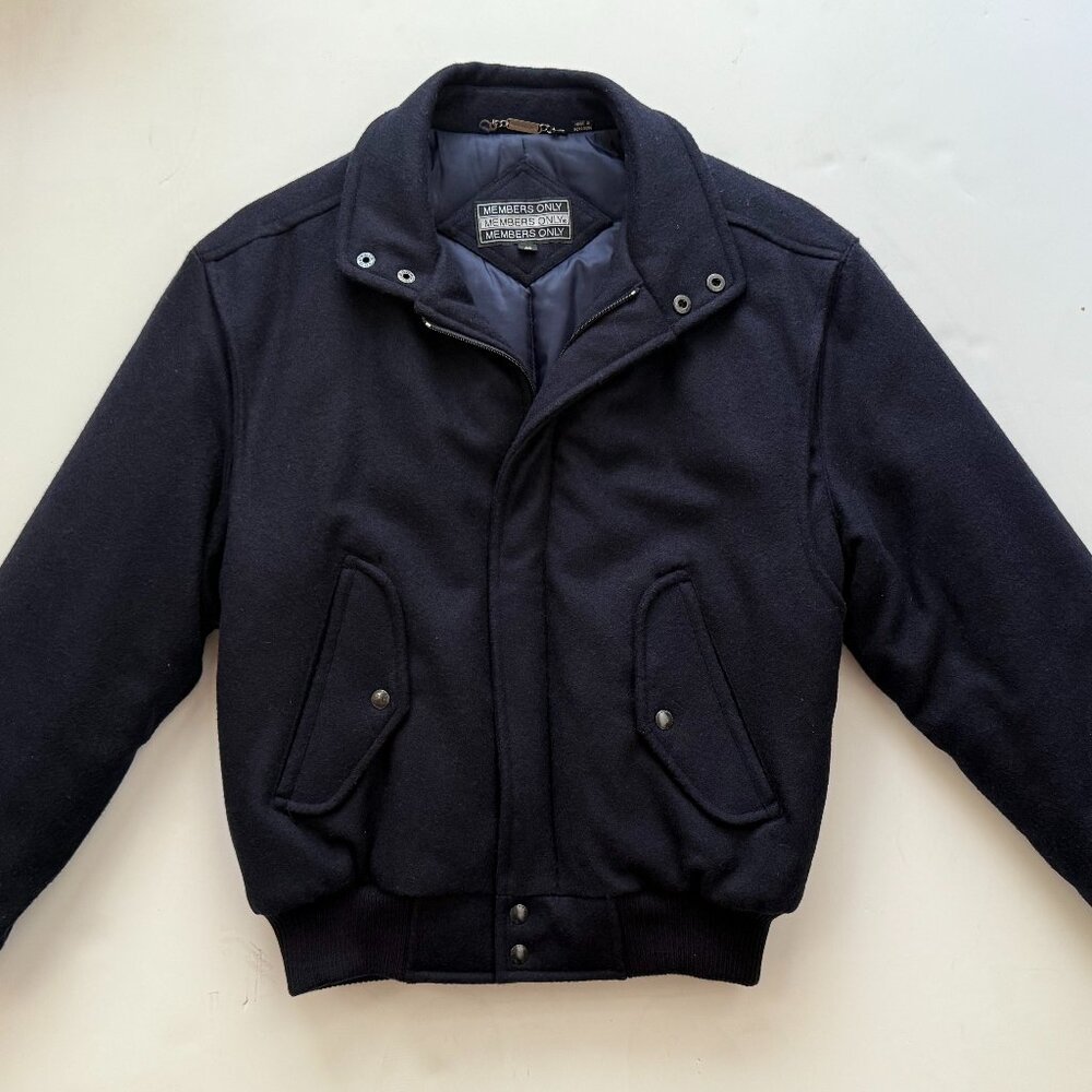 Vintage Members Only Bomber Wool Coat Full Zip Navy Blue Mens Size 40